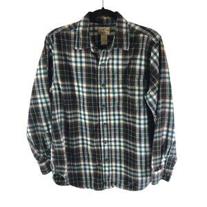 Blue Mountain Mens Flannel Shirt Button Down Cotton Plaid Green Yellow M